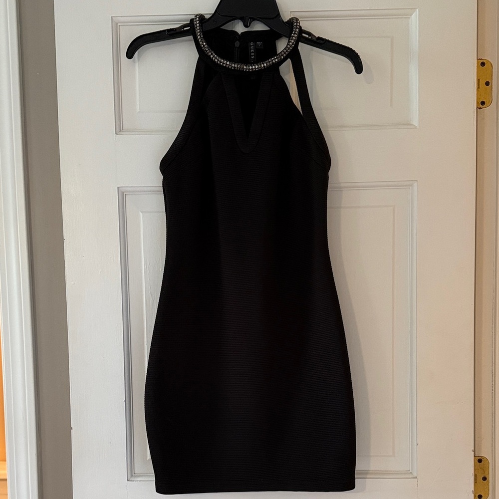 Black Halter Guess Dress with Cutout and Neckline Detail